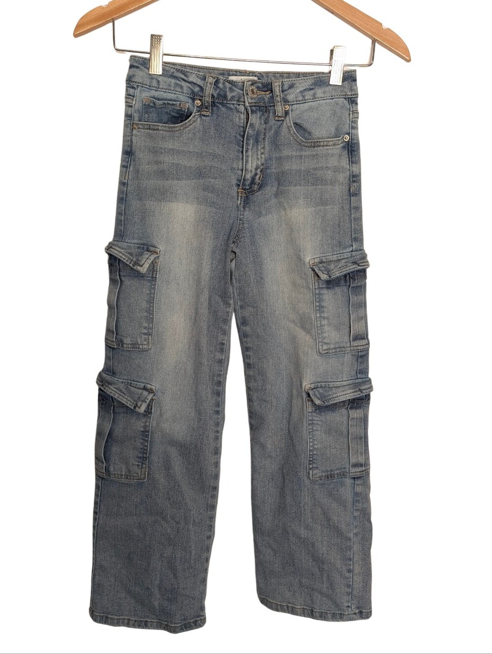 YMI Girl. Light Wash Cargo Denim Pants. Size 12